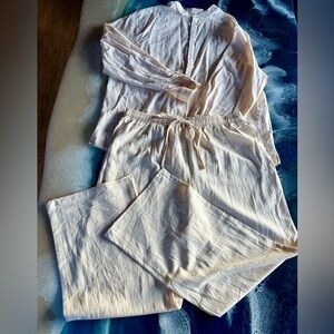 BUNDLE ONLY! NWOT TAN Cotton/Flax Long Sleeve Shirt AND Matching Pant Size XXL